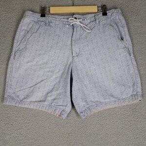 Robert Graham Shorts Adult 36 Blue Linen Blend Skulls Elastic Waist Chino Casual